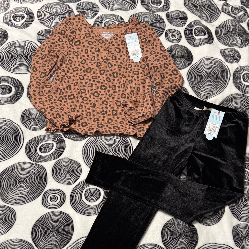 Cat & Jack Leopard Print Top and Black Leggings Set